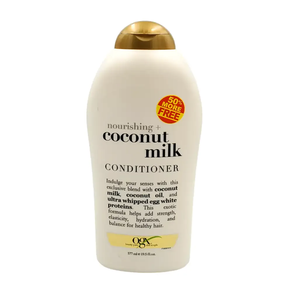 Acondicionador ogx de 577ml con extracto de leche de coco para cuidar el cabello
