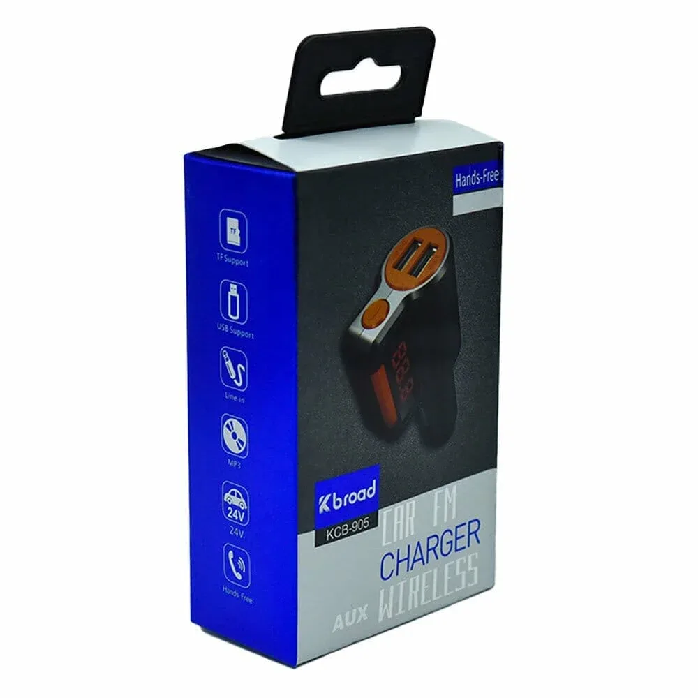 Transmisor fm bluetooth para carro con doble puerto usb, tf y auxiliar, función de manos libres / kcb-905 / car fm charger wireless