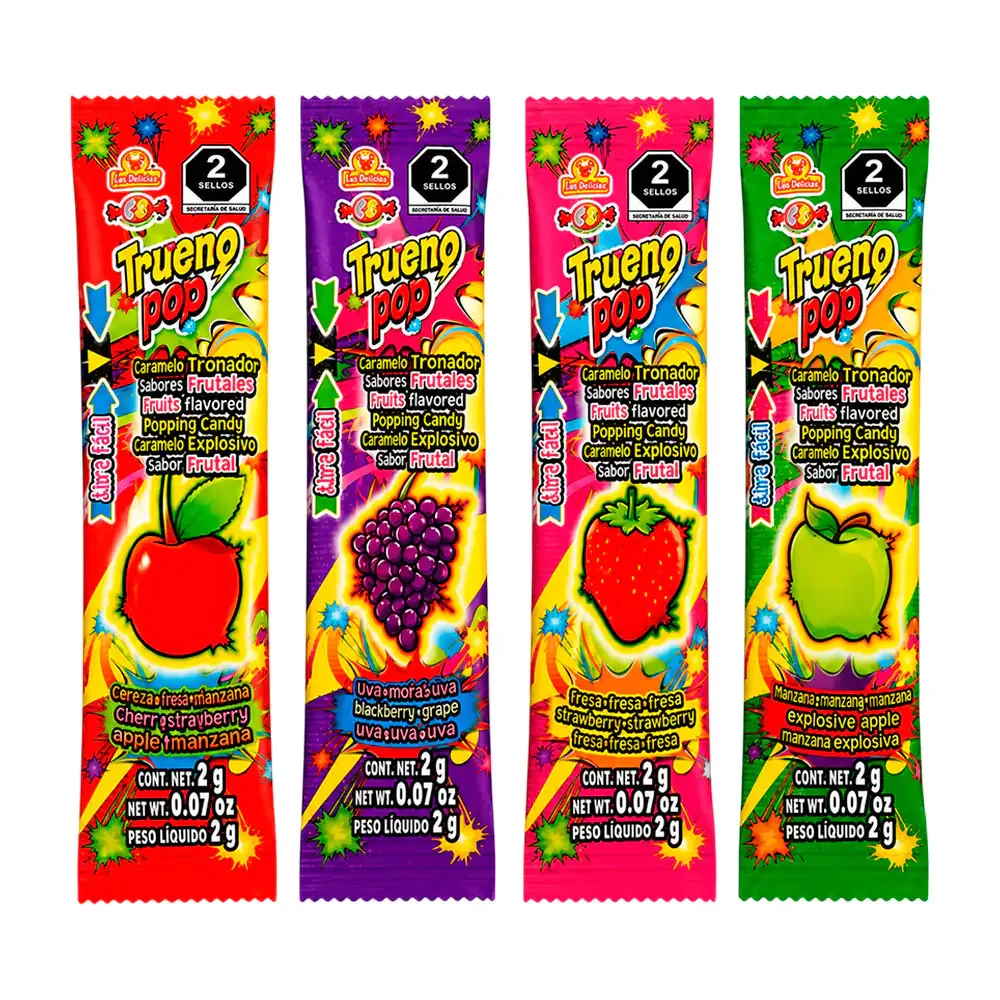 1pza Sobre trueno pop con caramelos tronadores de sabores frutales, 2g