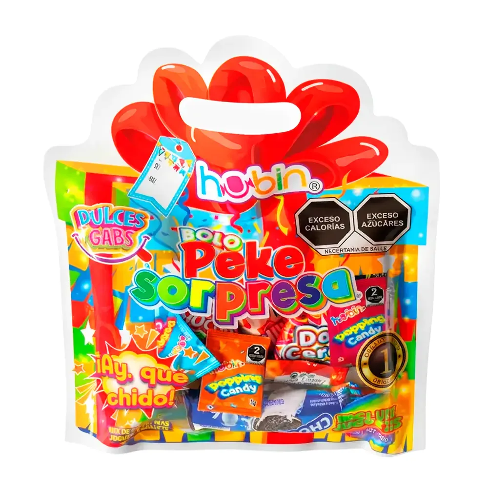 1pza Bolo peke sorpresa hubin con dulces, galletas y juguetes 100g / 908050