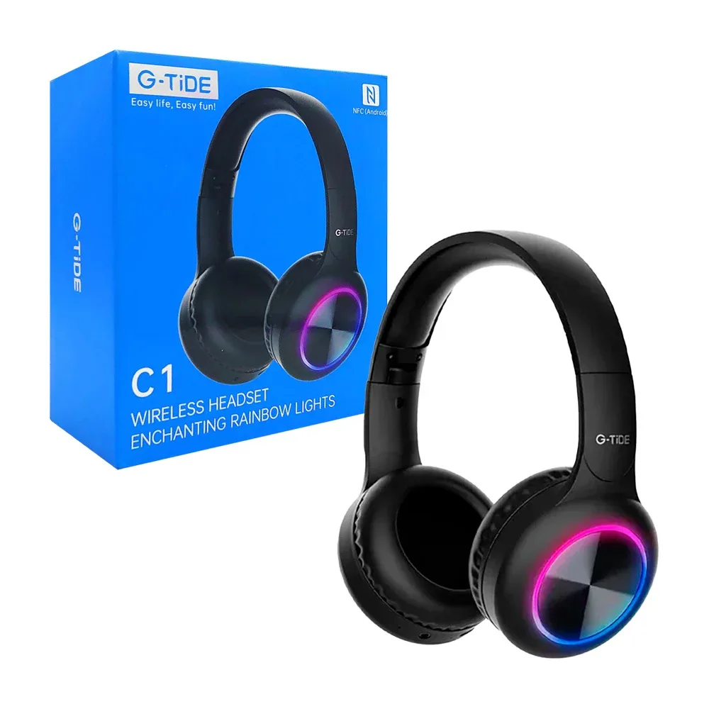 Audífonos inalámbricos g-tide tipo diadema con detalles en rgb, entrada tipo c y auxiliar, variedad de colores / c1