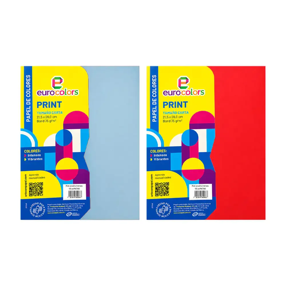 Paquete con 100 hojas eurocolors en tamaño carta de colores intensos, variedad de colores / ec0013 / 1408