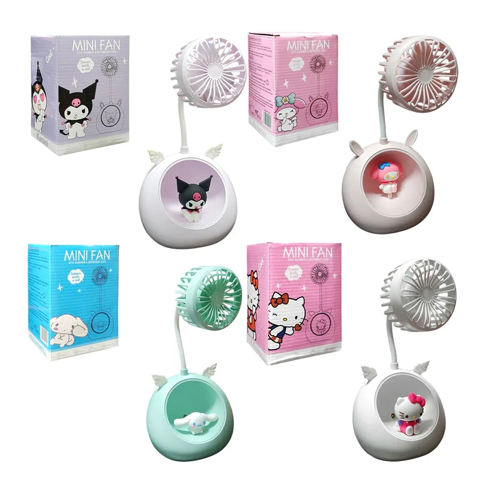 Mini ventilador recargable flexible con lámpara y figura decorativa de los amigos de hello kitty / mini fan / 677-73