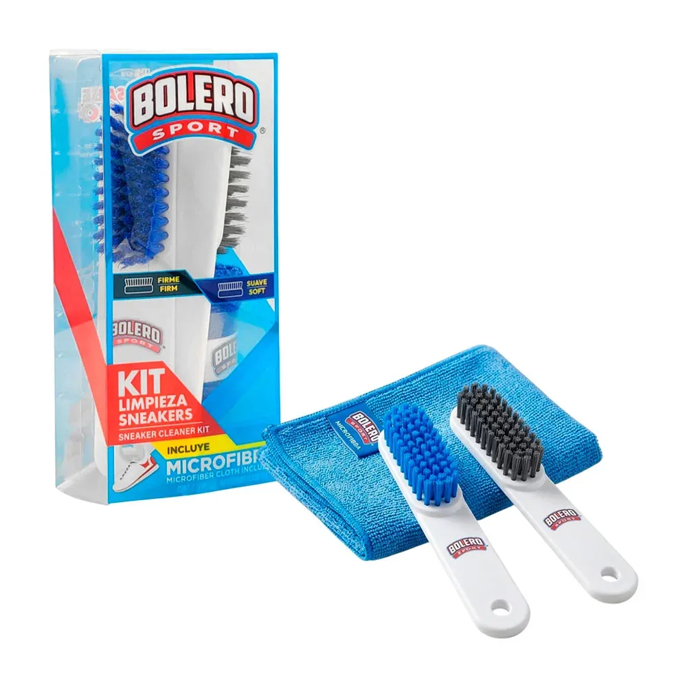 Kit con 2 cepillos, cerda suave y firme + paño de microfibra para tenis, bolero