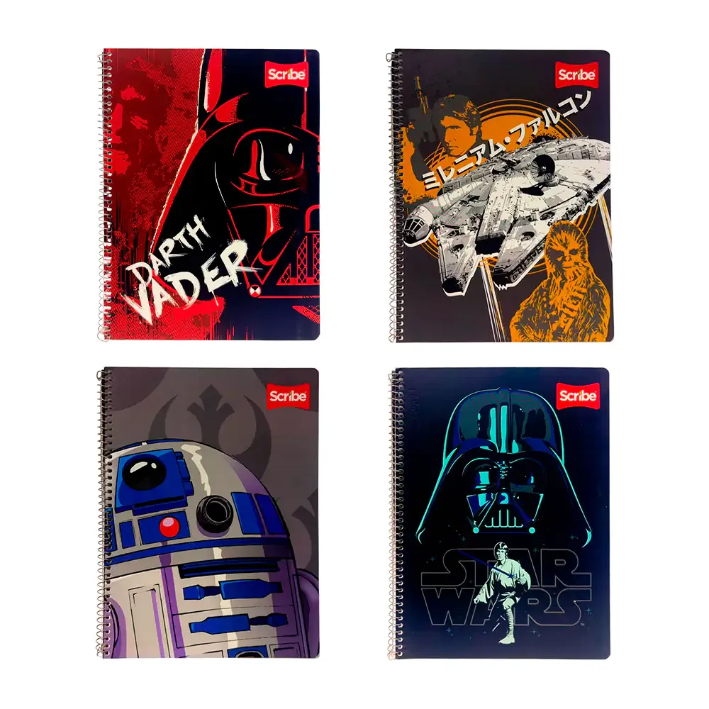 Cuaderno profesional scribe con 90 hojas de raya y estampado de star wars, variedad