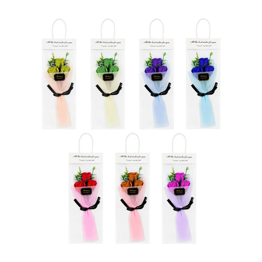 Ramo de 3 rosas flores artificiales con listón just for you, variedad de colores / thank you / flower handicraft