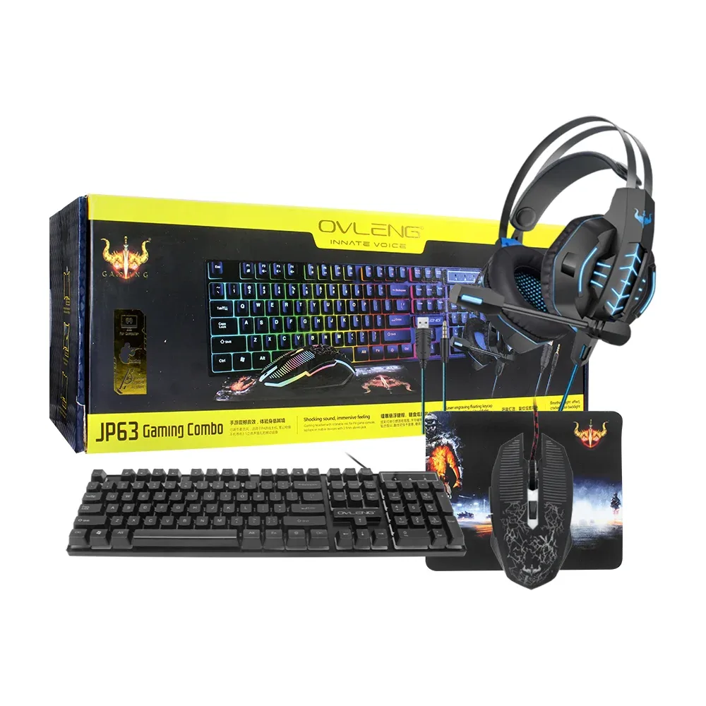 Combo gamer rgb para computadora con teclado, mouse, audífonos diadema y mouse pad / jp63