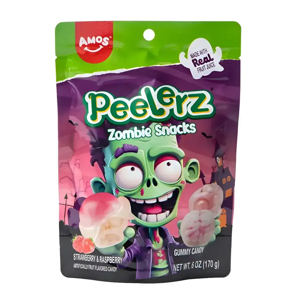 Bolsa con gomitas peelerz pelable con diseño de zombie con sabor a fresa y cereza, 170g