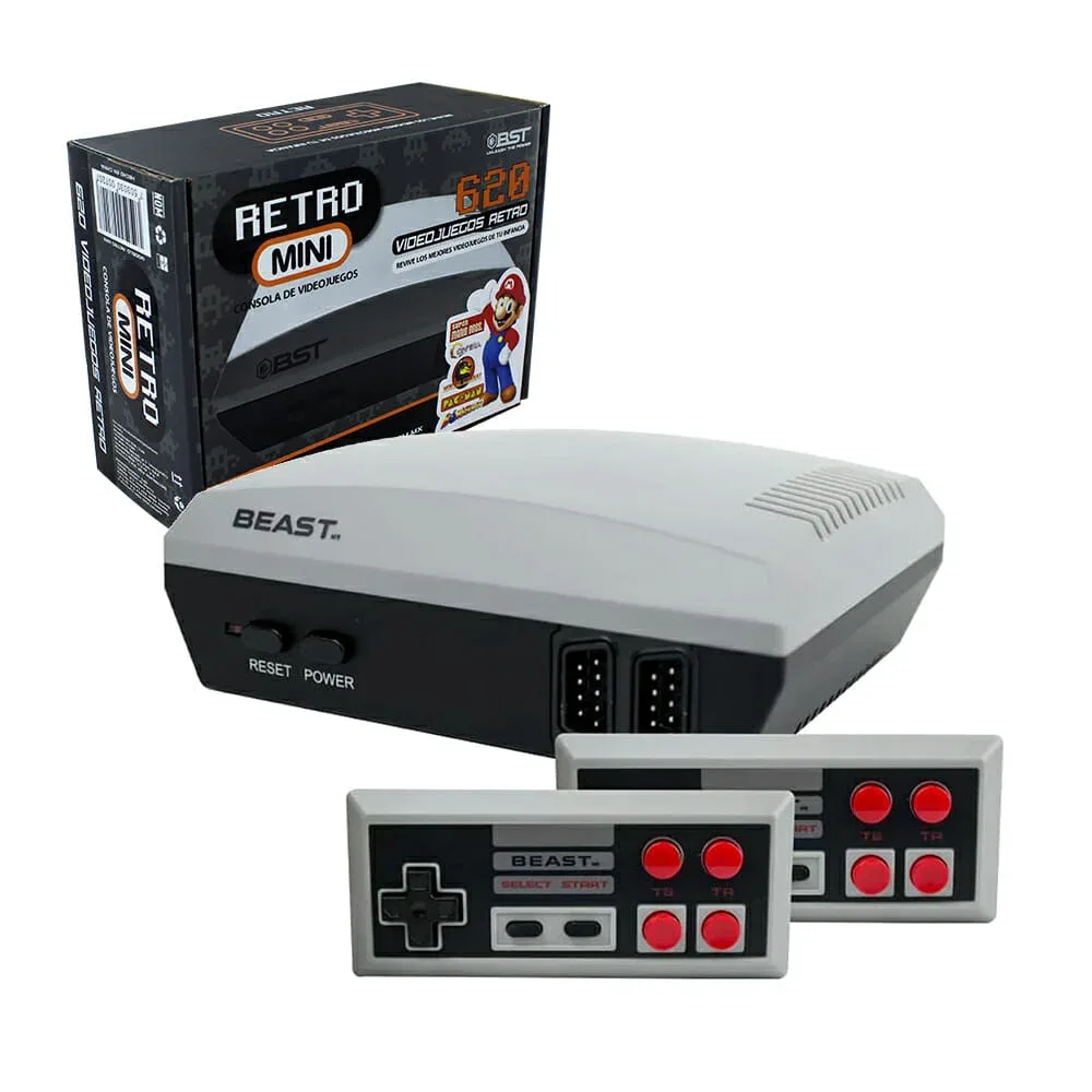 Consola de videojuegos retro mini con 620 juegos clásicos precargados, 2 controles alámbricos y conexión av / bst beast