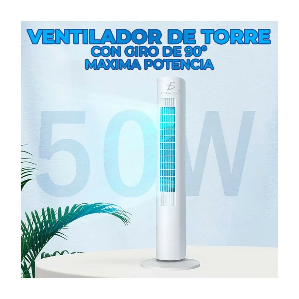 Ventilador ele-gate tipo torre de 29 pulgadas con giro de 90°, 3 velocidades y consumo de 50 watts / clr.61