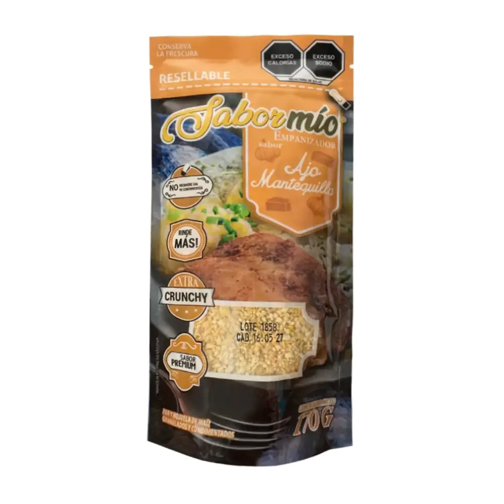 Empanizador sabor mio sabor ajo mantequilla, pan y hojuelas de maíz granulado y condimentado, 170g