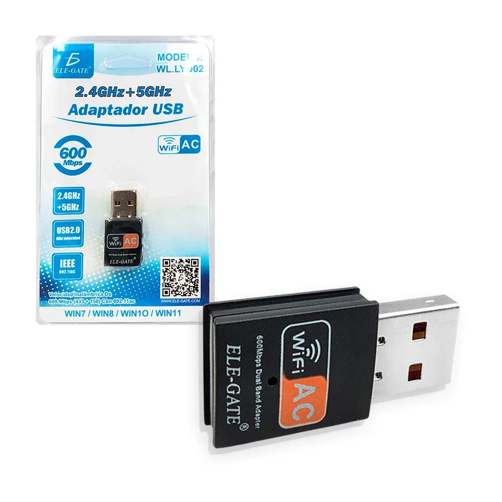 Adaptador nano usb wifi, velocidad inalámbrica de 600mbps, 2.4ghz y 5ghx