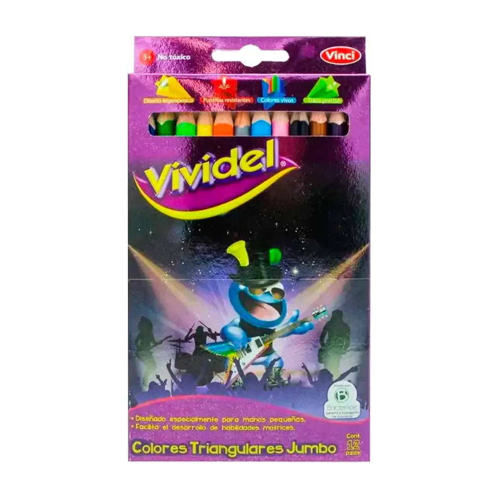 Paquete con 12 lápices vividel de madera triangulares jumbo, variedad de colores / 10845