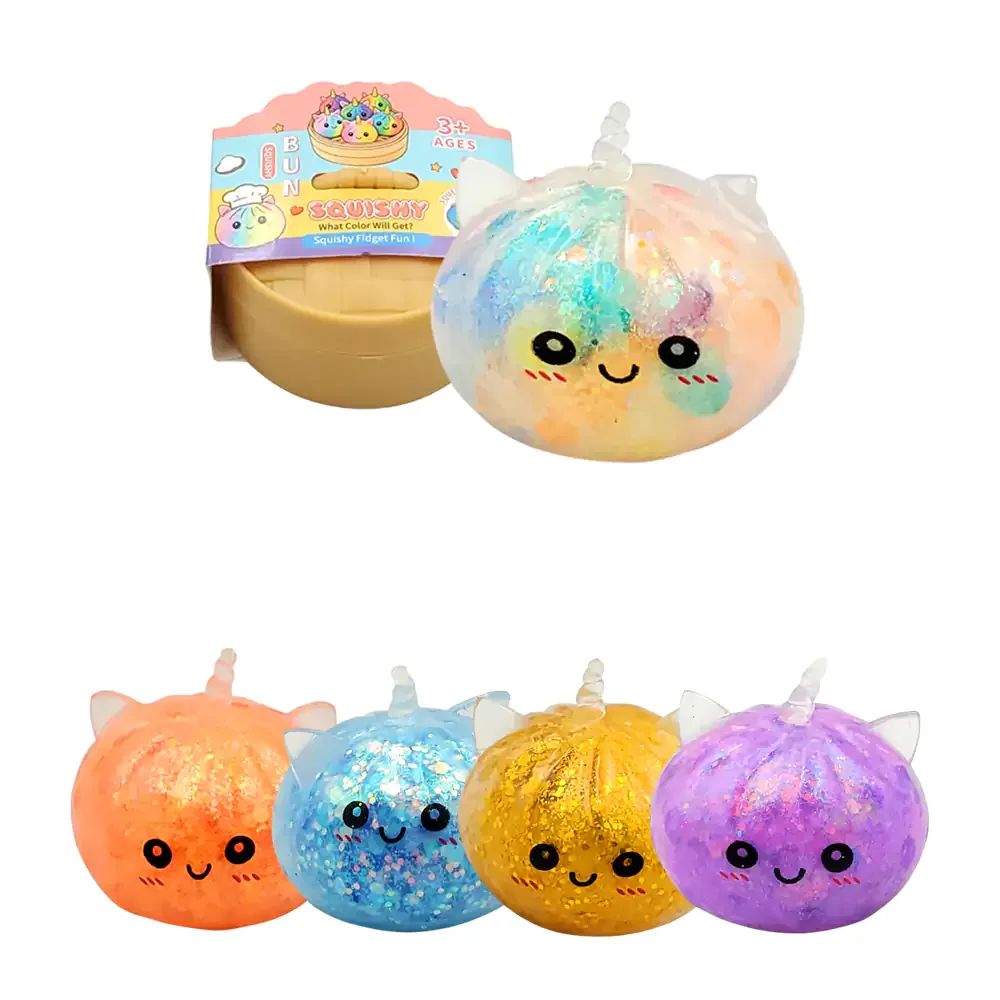 Pequeño squeeze misterioso de dumplings con forma de unicornio, estuche tipo vaporera de bambú