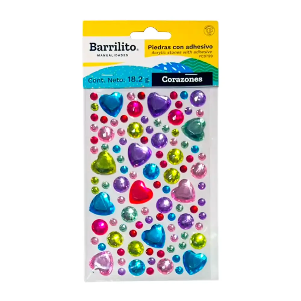 Planilla barrilito con 18.2g corazones adhesivos para decorar, variedad de tamaños y colores