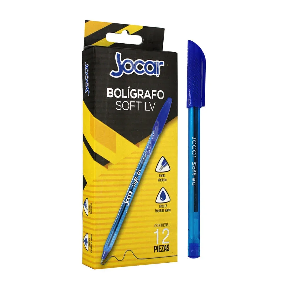 Caja de 12 plumas bolígrafos jocar con tinta lv color azul y punta de 1mm / ba12a