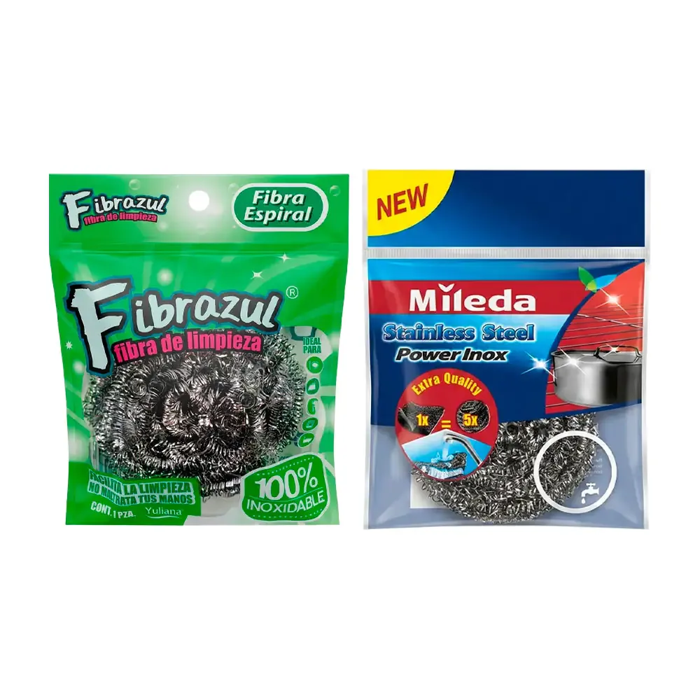 1pza Fibra espiral de acero inoxidable multiusos para lavar trastes / fibrazul / mx-6100 / mileda