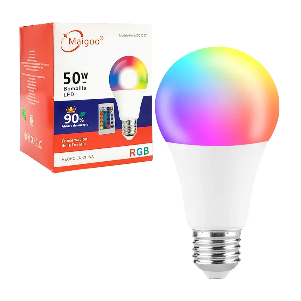 Foco bombilla led maigoo con luz rgb de 50w + control remoto / mg01317