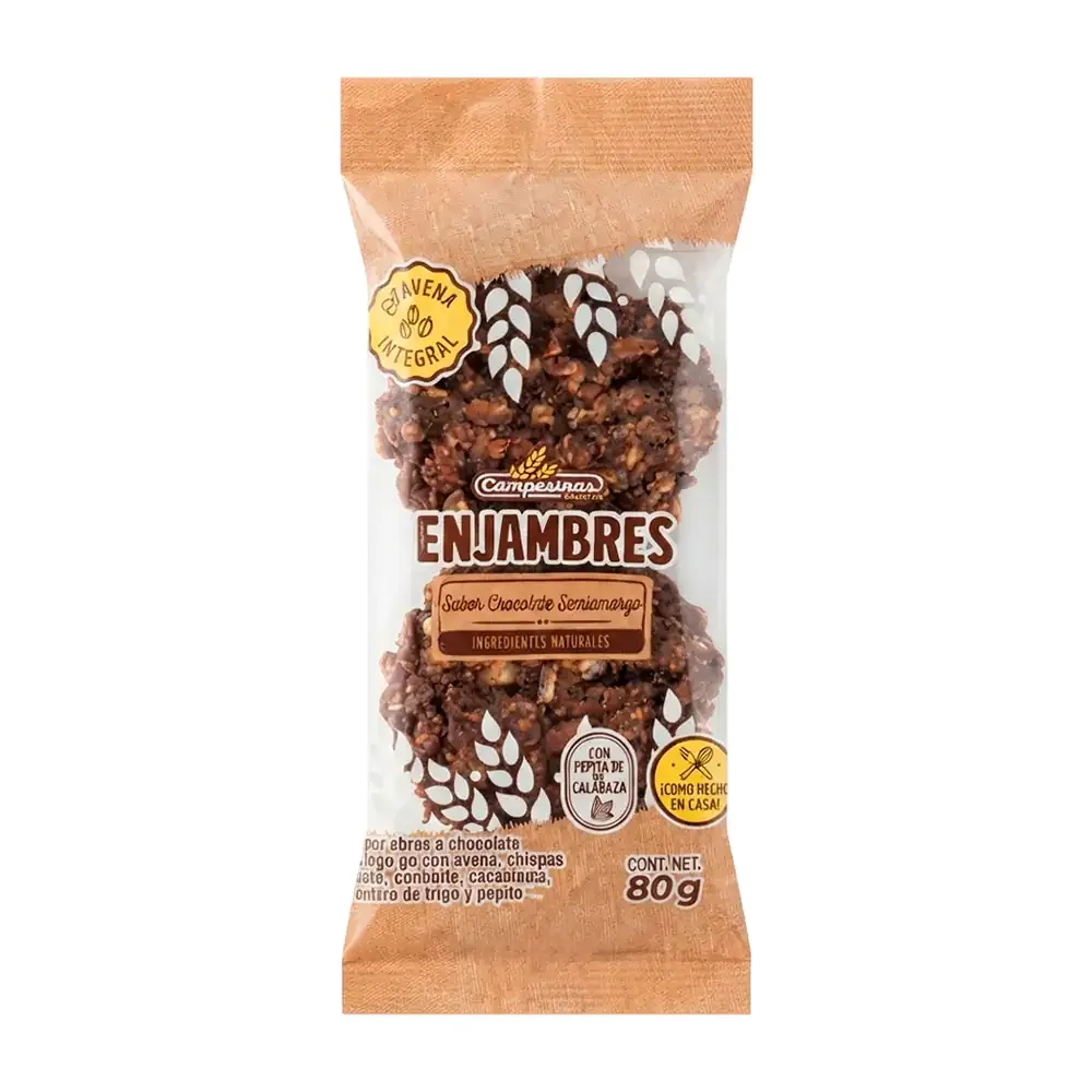 Galletas enjambres campesinas sabor chocolate con avena, chispas + cereales, 80g / 016659