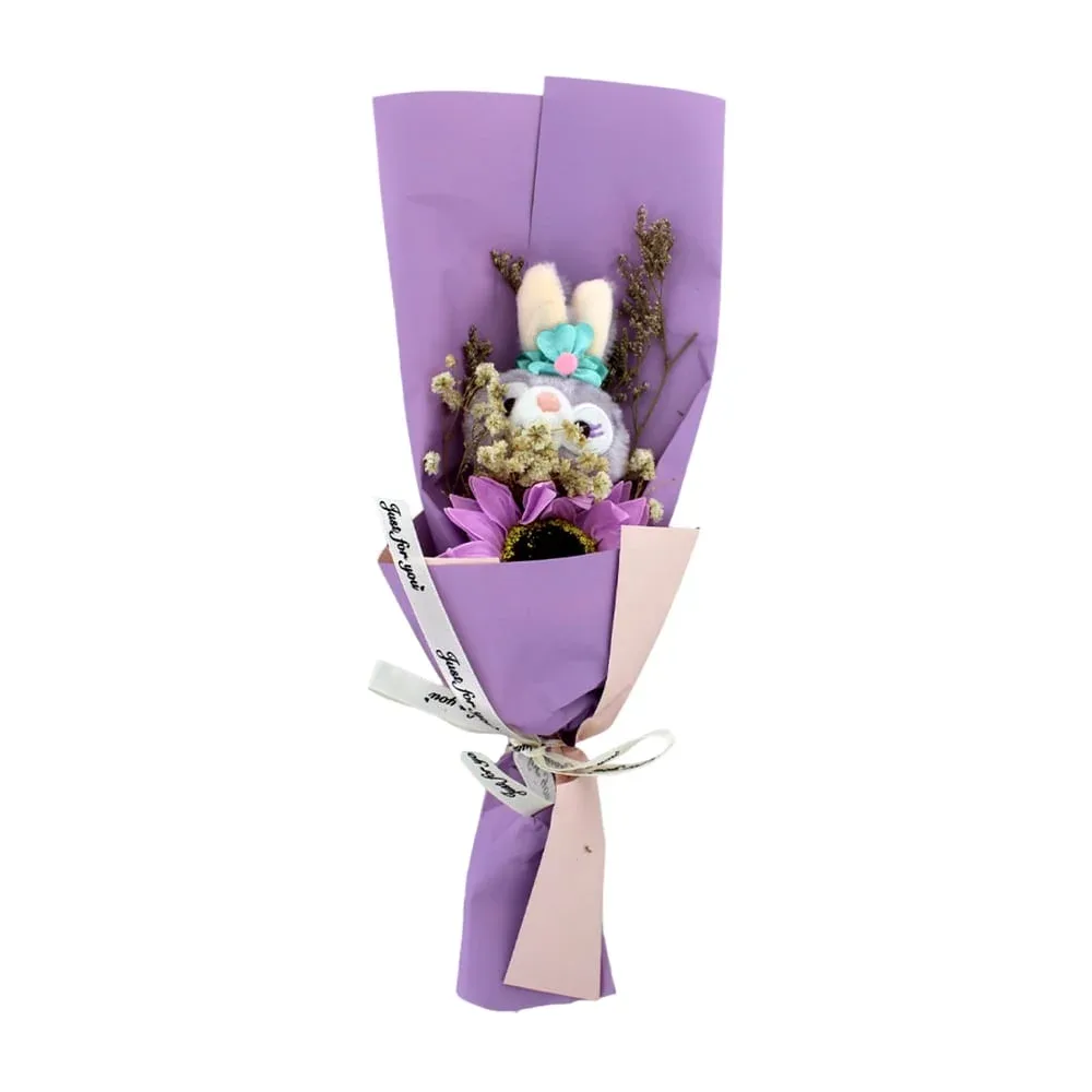 Ramo de rosa flor artificial con mini peluche y listón just for you, variedad de modelos / flower handicraft
