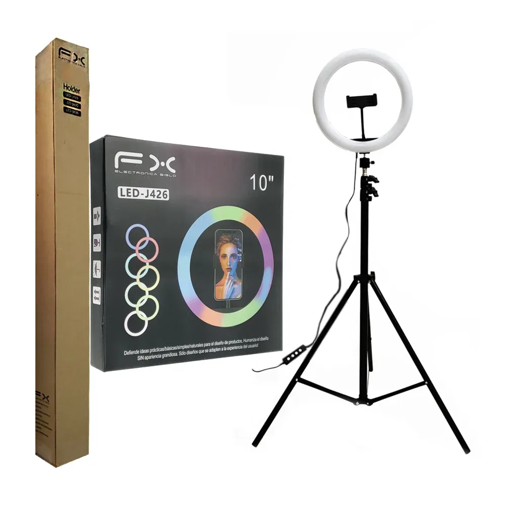 Aro de luz rgb fx de 10 pulgadas con soporte para celular + trípie / led-j426