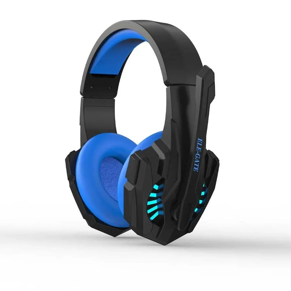 Audífonos alámbricos de diadema acolchada, bicolor, con diseño gamer, luces led, micrófono y cable mallado/ dm.x24