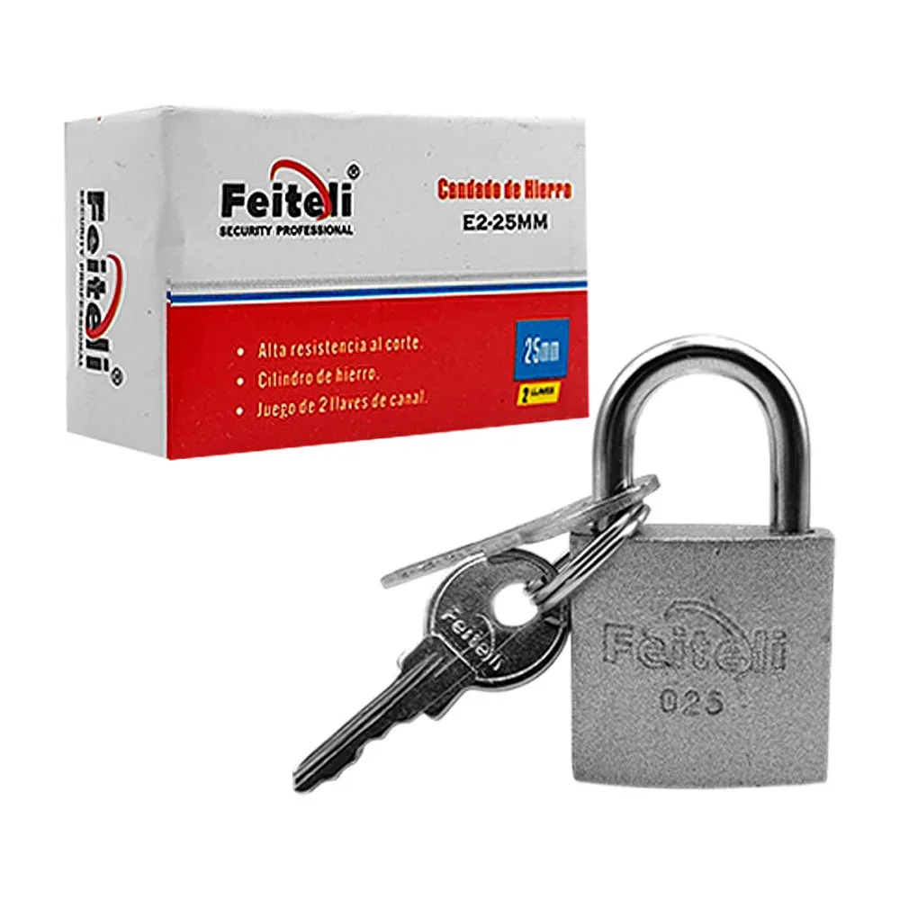 Candado feiteli de hierro, 32mm con gancho corto, mecanismo suave, resistente al corte, nivel de seguridad básico + juego de llaves / e2-32mm / e232