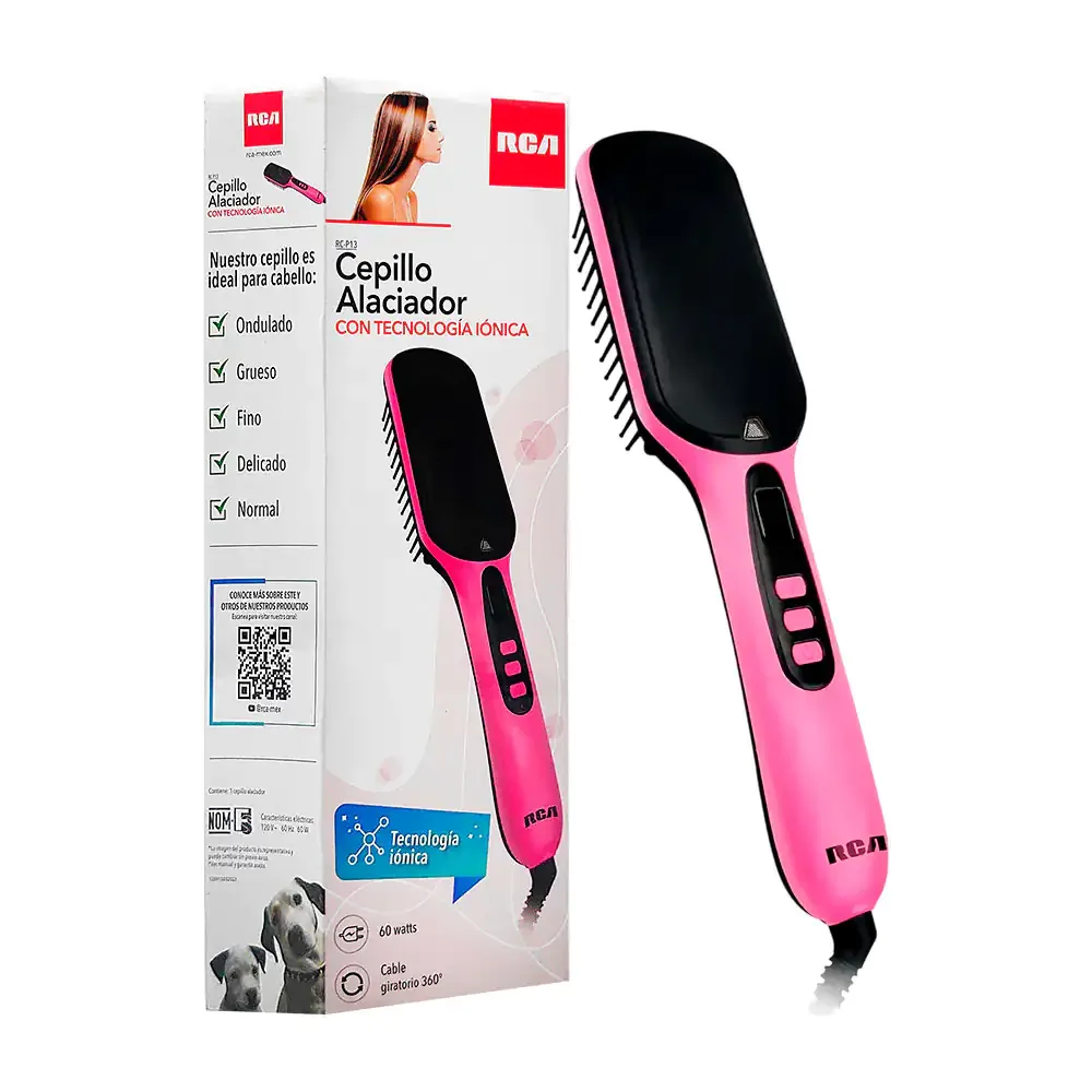 Cepillo alaciador eléctrico rca con indicador, niveles temperatura ajustable, 60w
