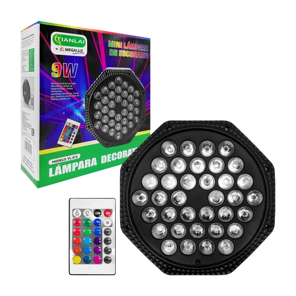 Foco tipo lámpara de escenario con luz rgb + control, 9 watts / vl-051