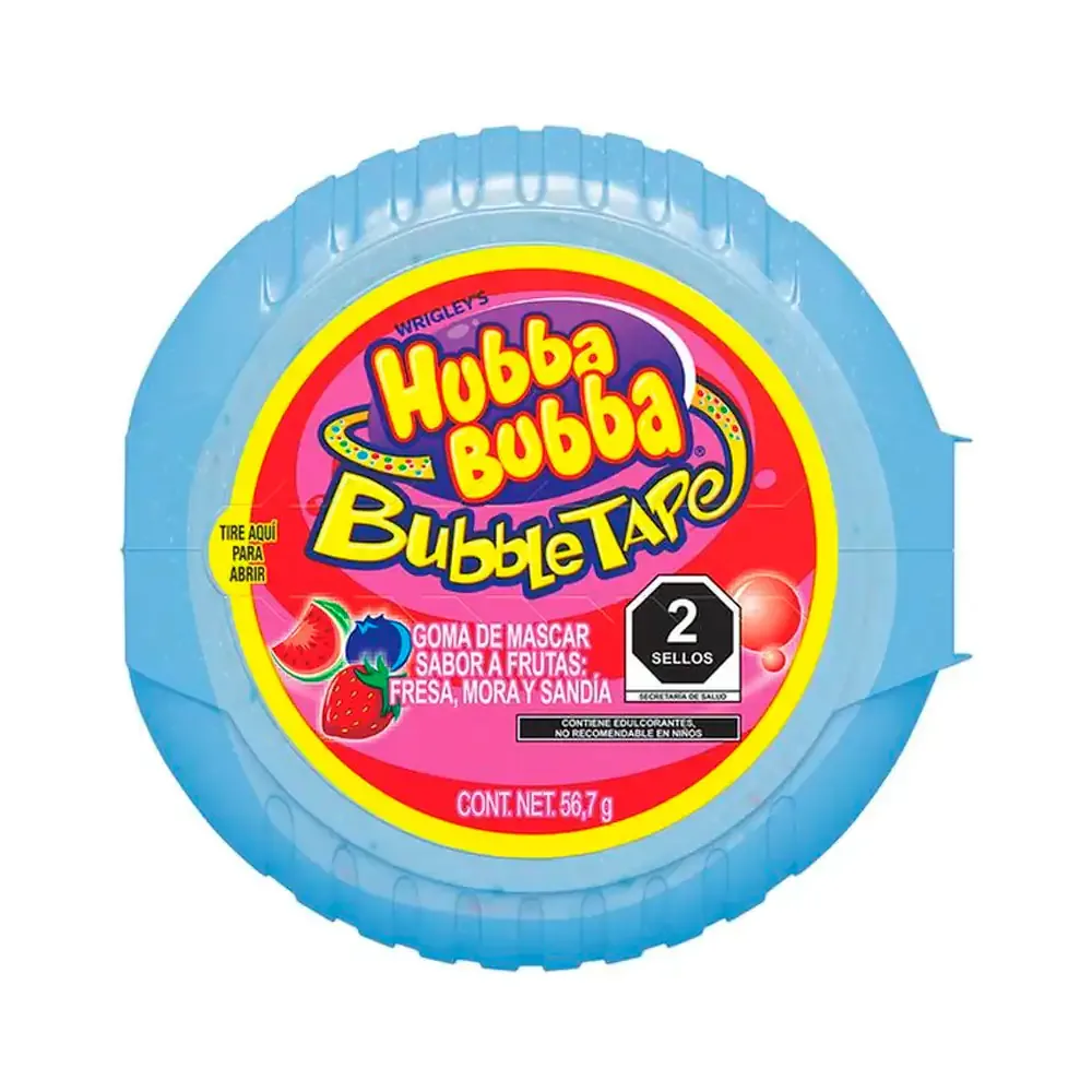 1pza hubba bubba bubble tape, goma de mascar sabor fresa, mora y sandia, 56.7g / buba.mfs