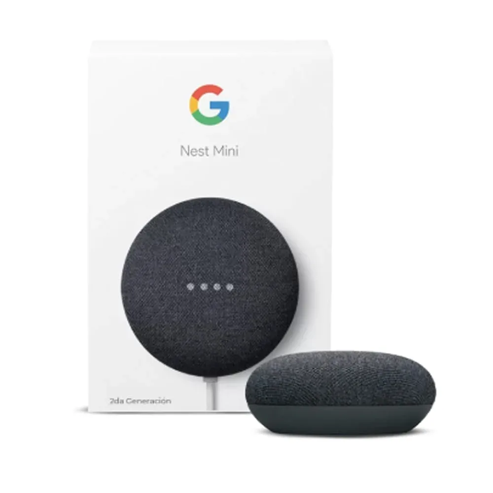 1pza Bocina / asistente inteligente para el hogar, circular, con cuerpo tipo mallado en tela e iluminación led en círculos, color negro, variedad de funciones / google / nest mini / home mini/ ga00781-la