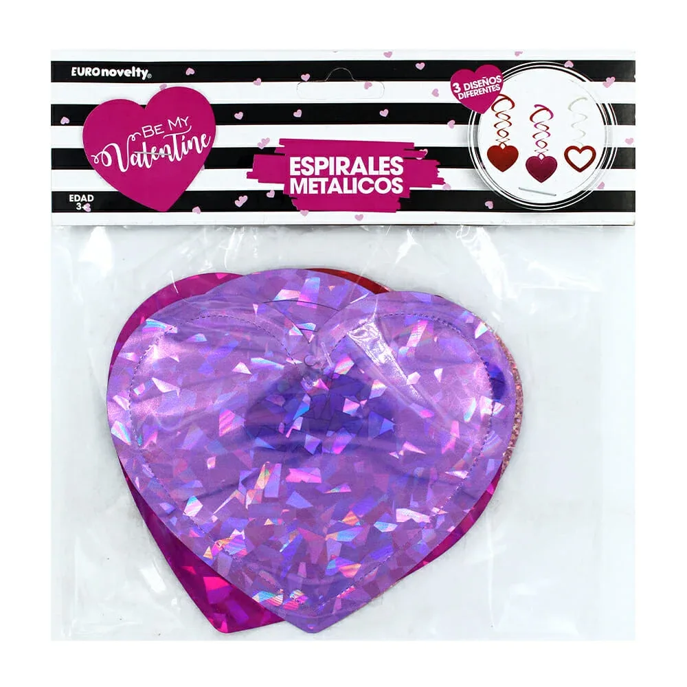 Paquete de 3 decoraciones euro novelty espirales holográficas en forma de corazón, variedad de diseños / phsv3