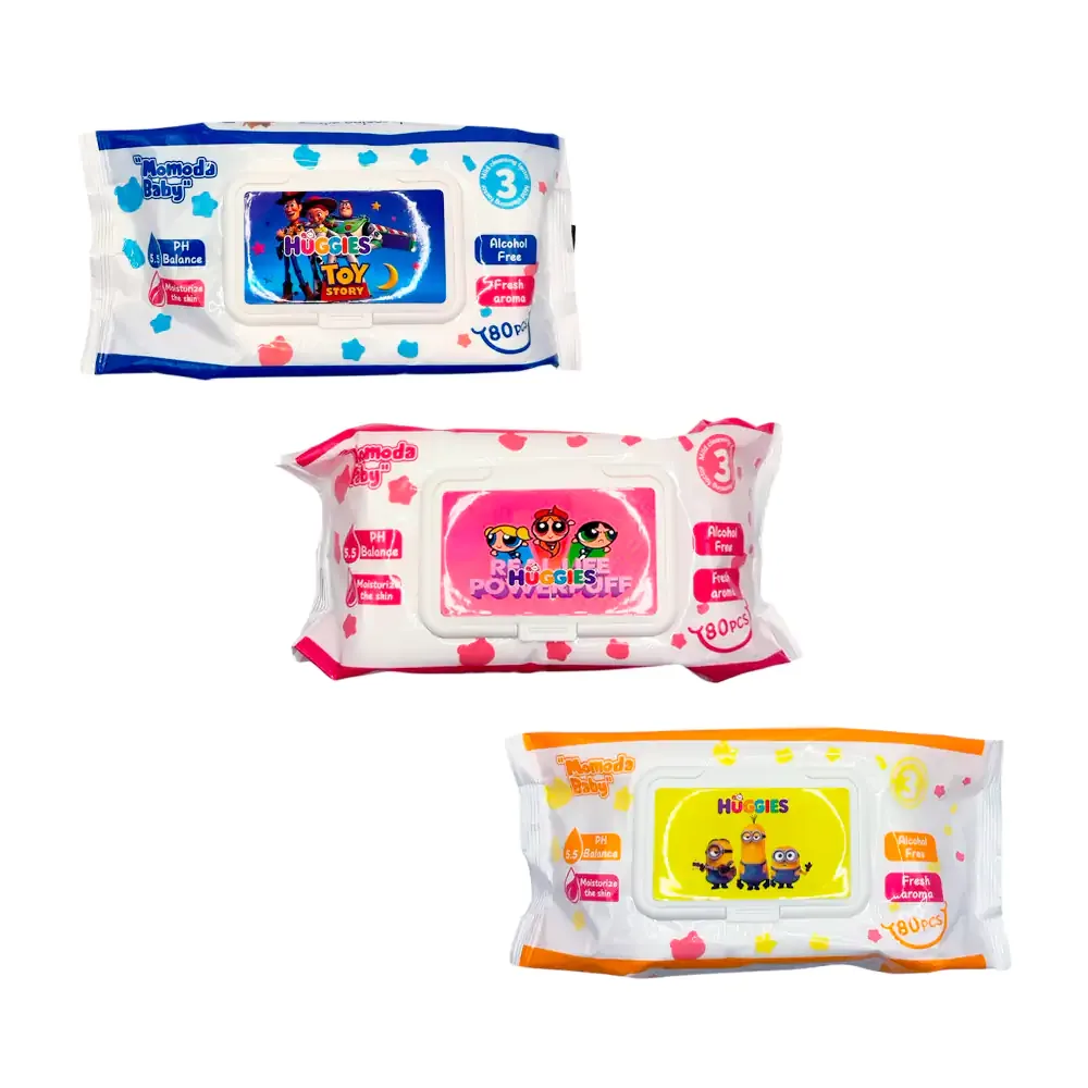 Paquete con 80 toallitas húmedas Huggies para bebe, con estampado de personajes