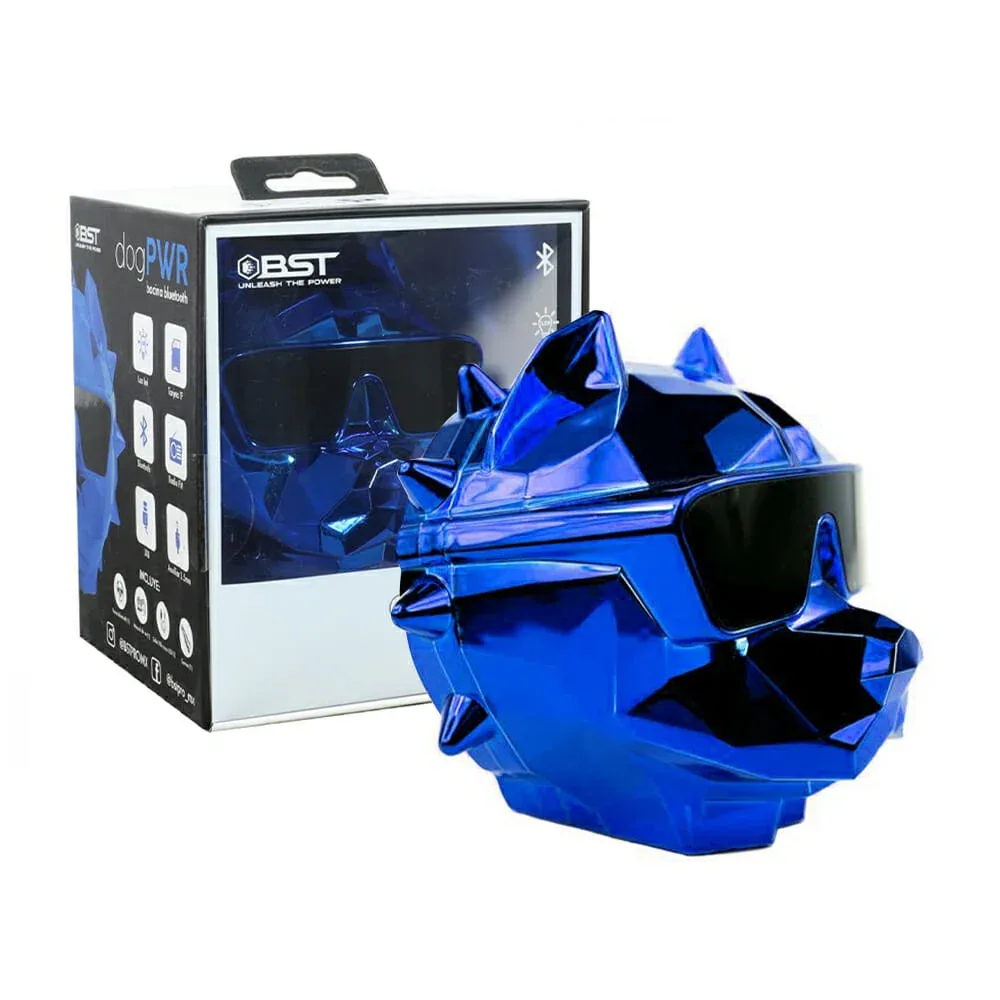 Bocina bst bluetooth en forma de cabeza de perro con lentes y collar de púas, variedad de colores / dog-pwr