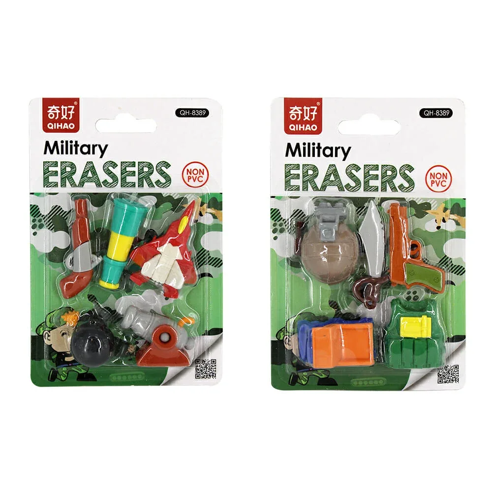 Blíster de borradores kawaii con distintos articulos militares, variedad de modelos / qh8389