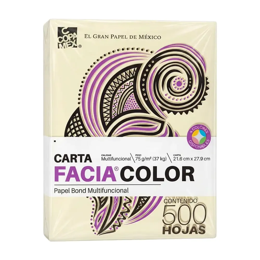 Paquete con 500 hojas faciacolor color amarillo en tamaño carta / 982 / 370107