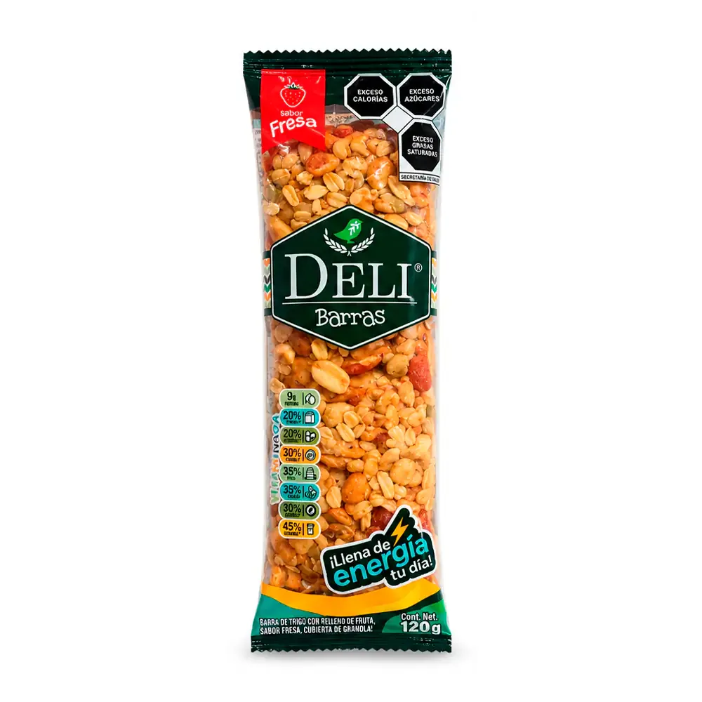 1pza barra delibarra de proteína con cereales y sabor fresa, 120g / 493018
