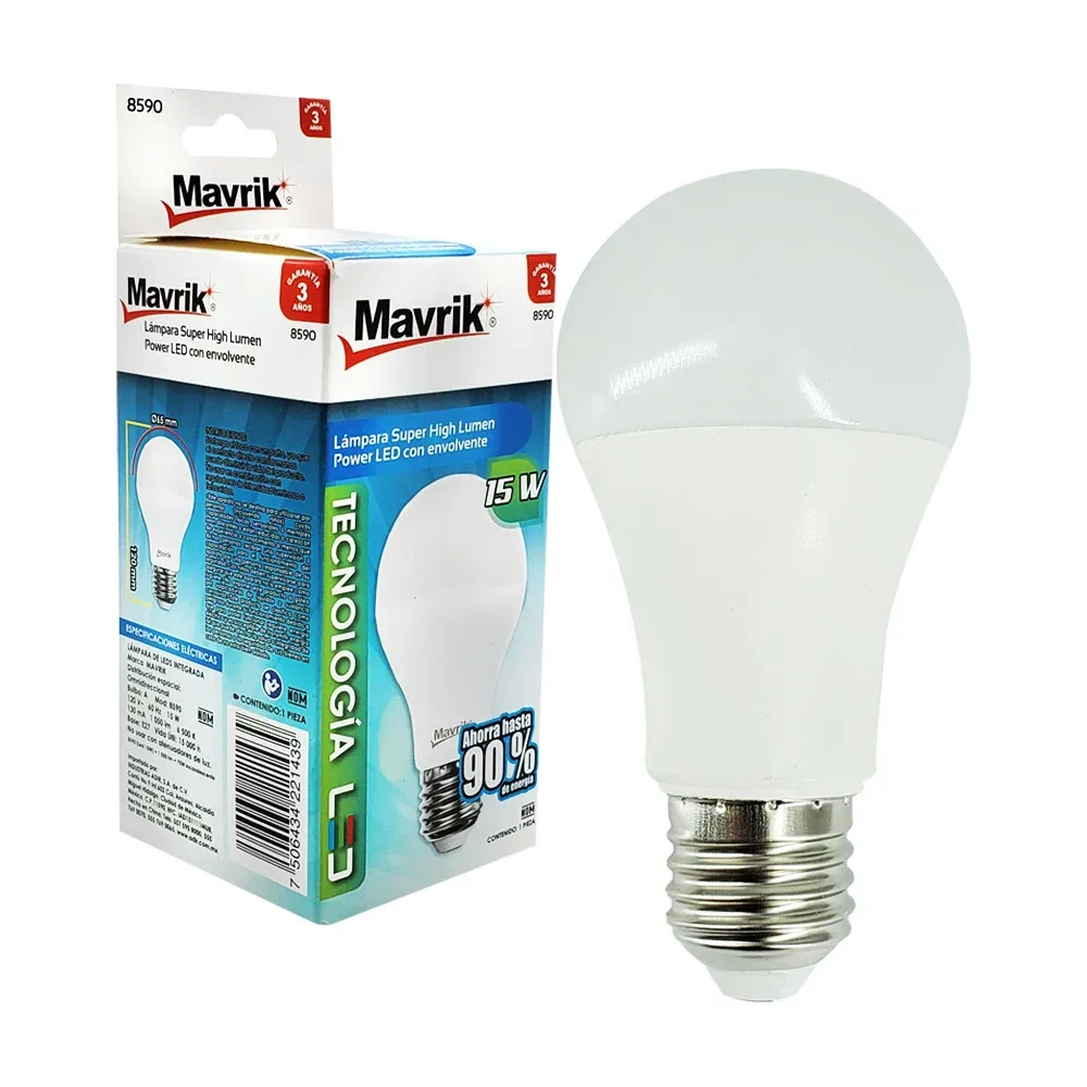 Foco bombilla ahorrador con luz led blanca super high lumen de 15w / mavrik / 8590