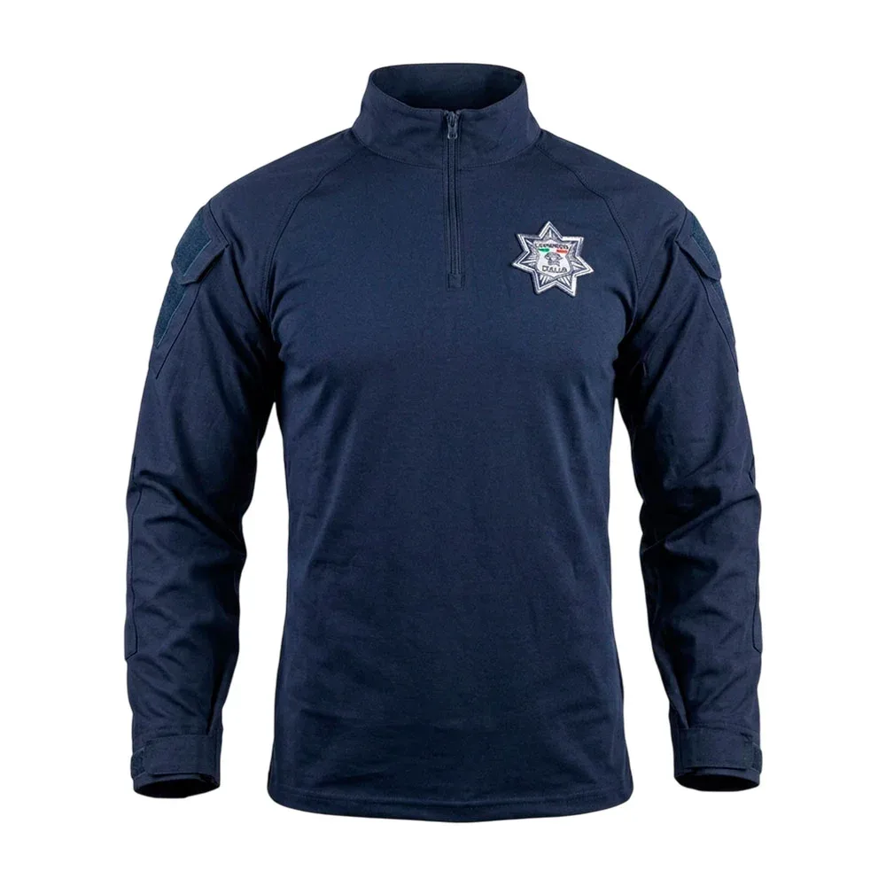 Playera tactica tipo polo de manga corta o larga con escudo de policia federal / 3912