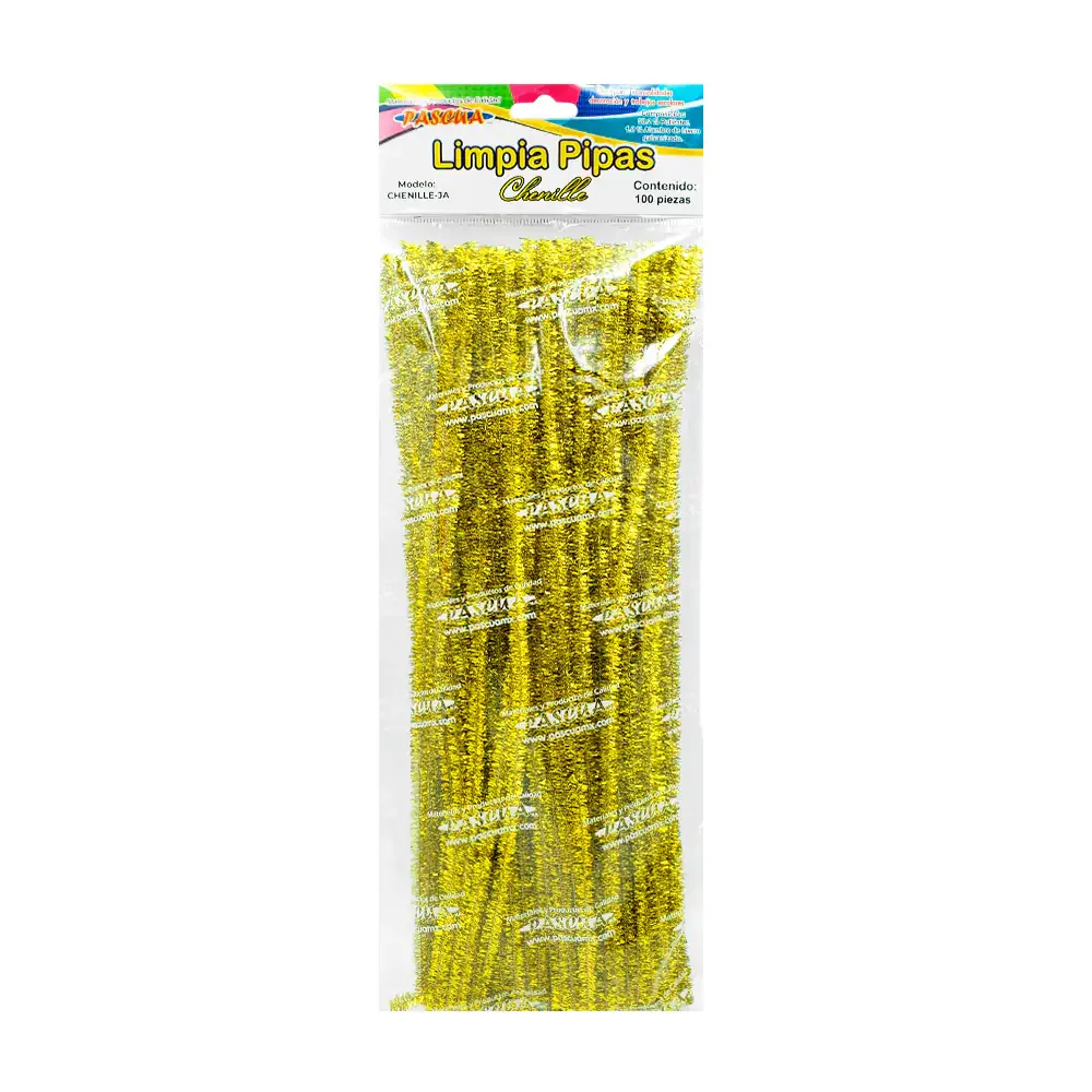 Paquete con 100pz de limpia pipas en color amarillo-dorado en tono metálico