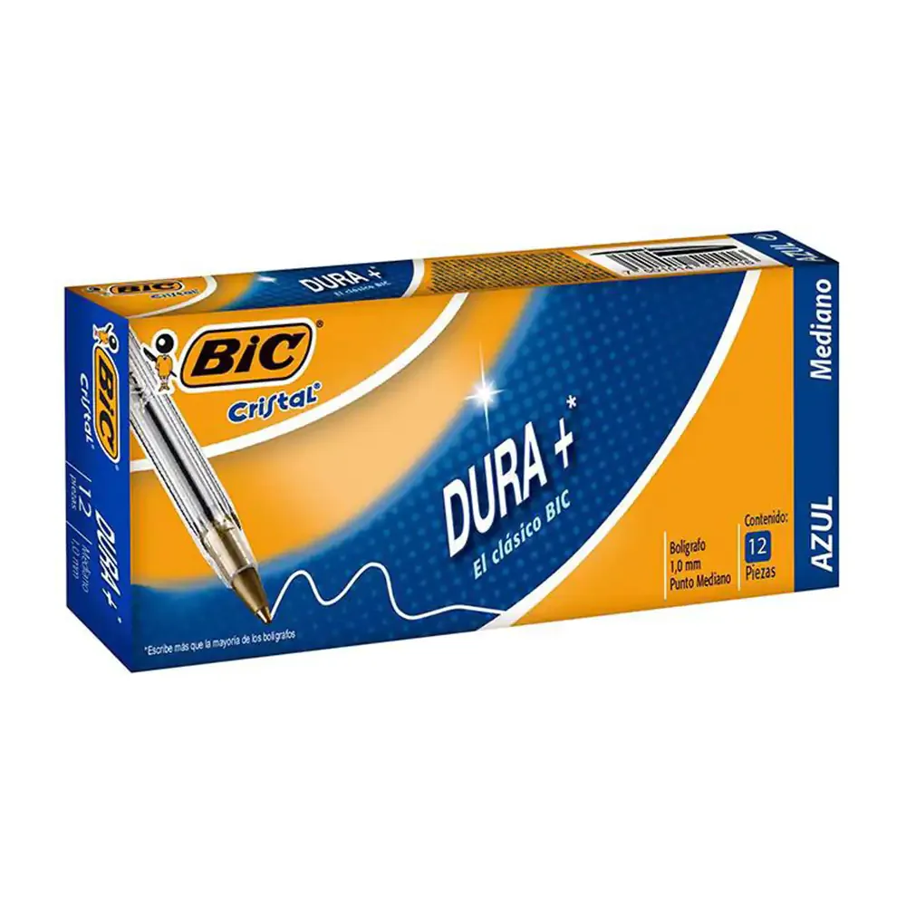 Paquete con 12 plumas bolígrafos bic cristal de punta mediana, color azul