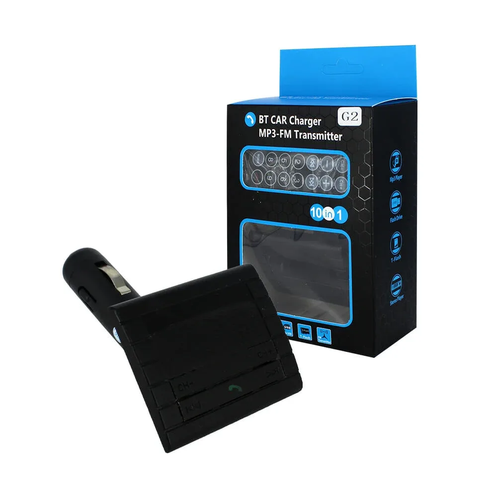 Cargador / transmisor de coche con control remoto, bluetooth, mp3, fm g2