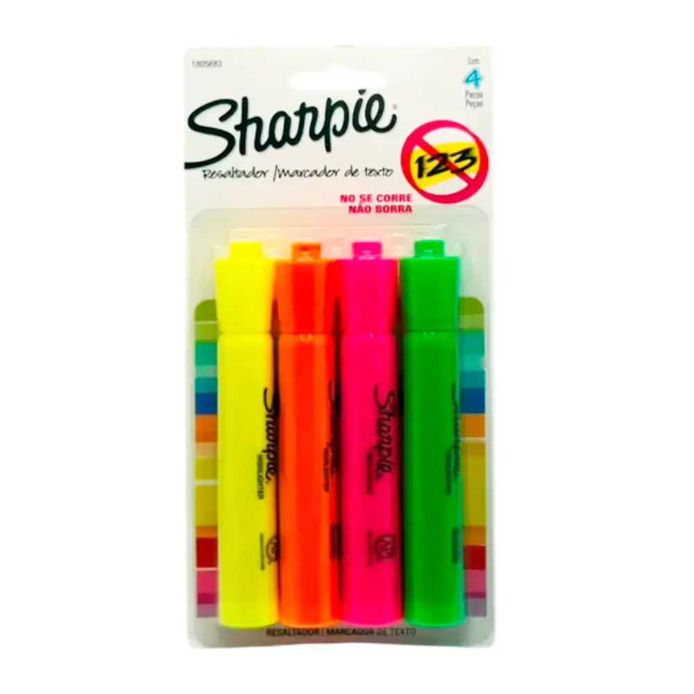 Blíster con 4 marcatextos sharpie en colores neón con punta cincel, variedad / 517462 / 869
