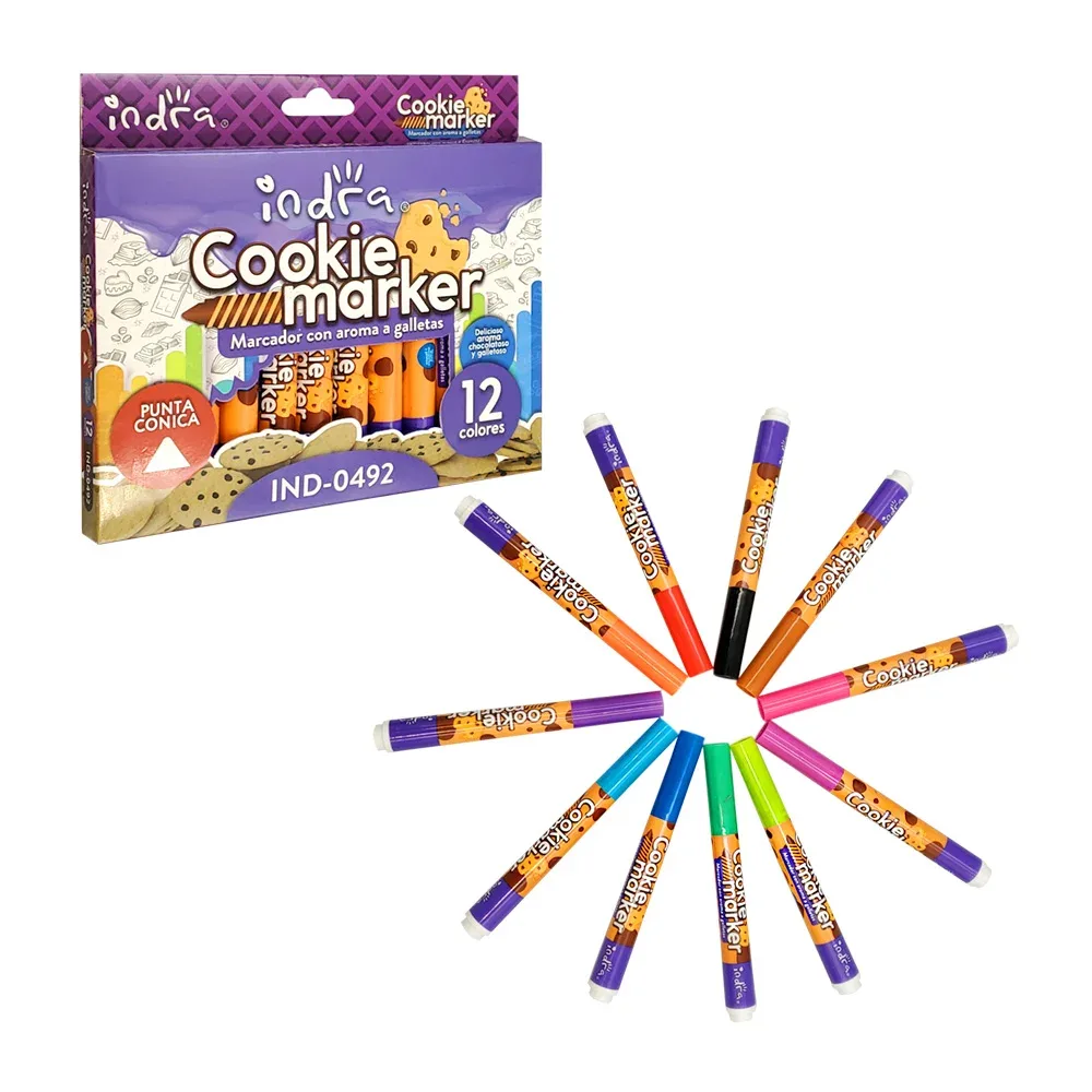 Paquete con 12 marcadores de colores indra con olor a galleta / cookie marker